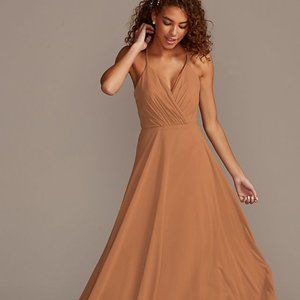 David's Bridal Spaghetti Strap Full Skirt Bridesmaid Dress in Sundial